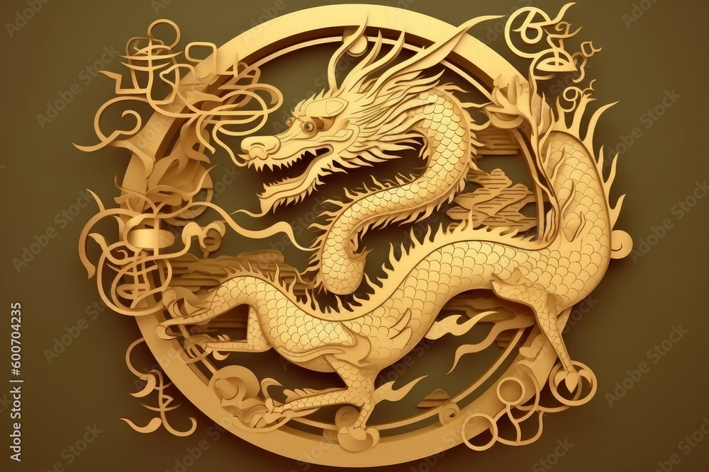 Dragon zodiac sign art golden. Generate Ai