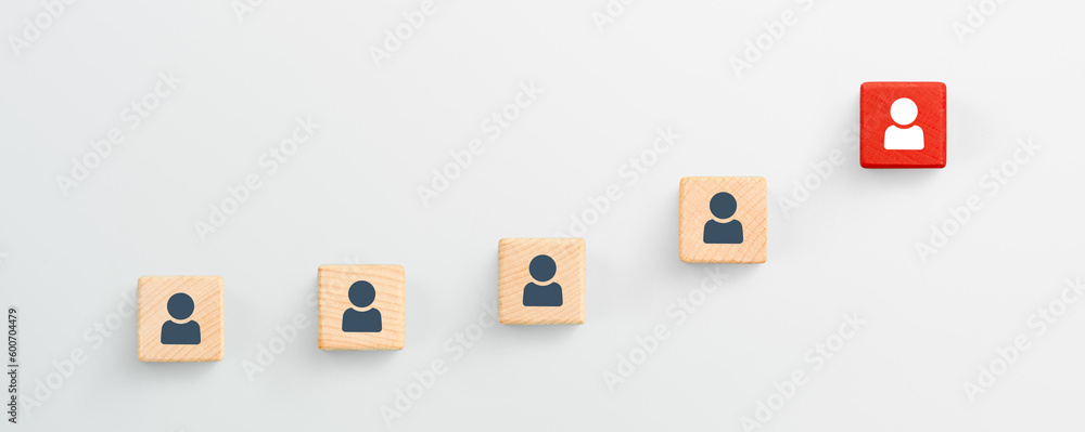 Leadership with person icon on wooden blocks. white background Leadership with person icon on wooden blocks. white background
