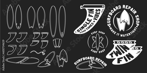 Custom surf  line art illustration, vector & logo design pack/set/bundle