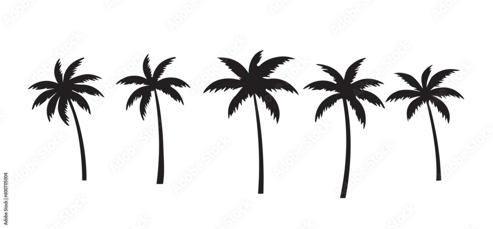 Black palm tree set vector illustration on white background silhouette art black white
Black palm tree set vector illustration on white background silhouette art black white