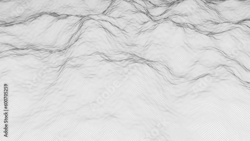 Vector wireframe 3d landscape. Technology grid illustration. Network of connected dots and lines. Futuristic background.
