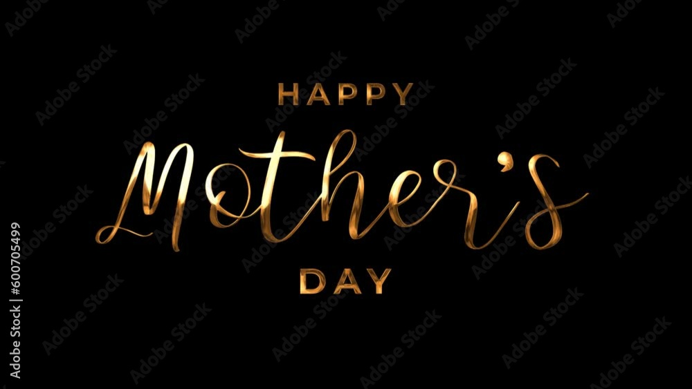 Happy Mothers Day text animated in luxury gold color on transparent background. Animation mothers day. Mothers day animated. Animation for mothers day celebrations. Lettering style. Happy Mothers Day text animated in luxury gold color on transparent background. Animation mothers day. Mothers day animated. Animation for mothers day celebrations. Lettering style.