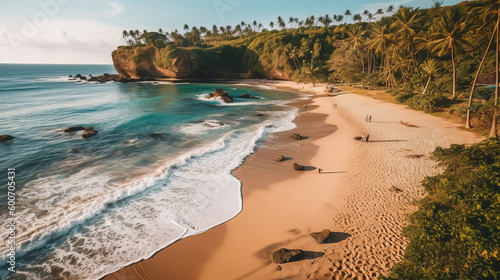 Tropical island beach. Illustration AI Generative.