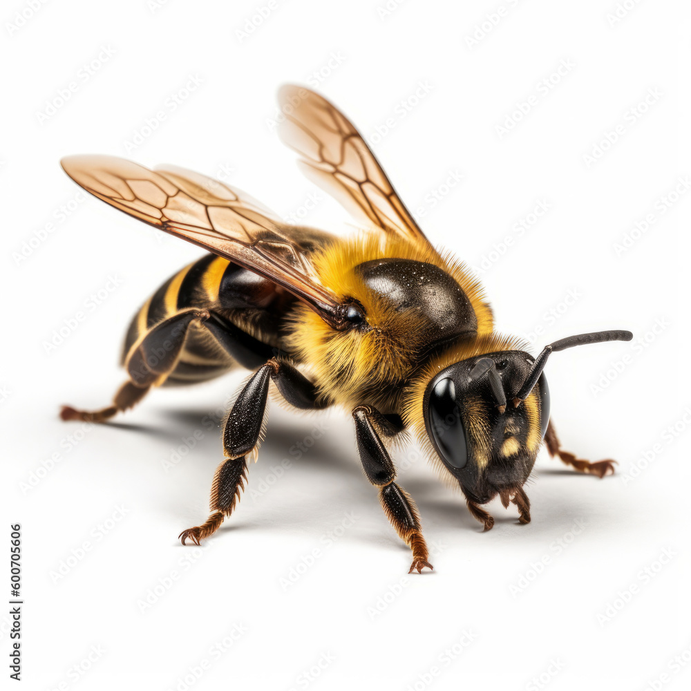 Macro bee isolated. Illustration AI Generative. Macro bee isolated. Illustration AI Generative.