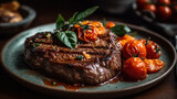 Grilled steak with tomatoes and herbs