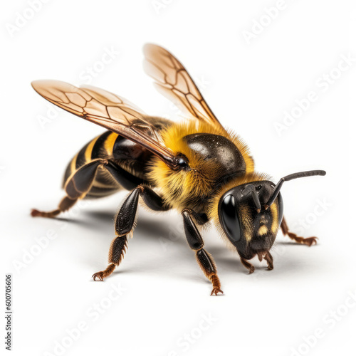 Macro bee isolated. Illustration AI Generative.