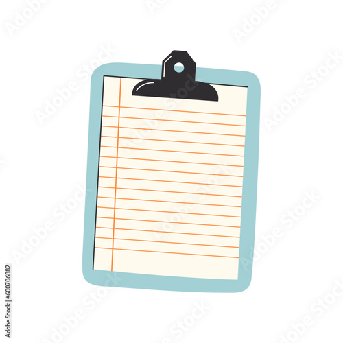 Blank clipboard isolated on white. Checklist, to do, questionnaire concept. Education, stationery concept. Vector illustration.