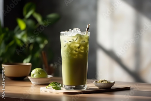 Iced matcha tea with ice