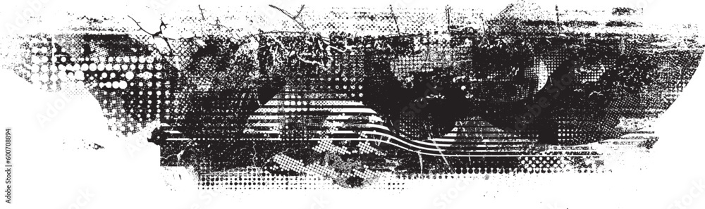 Glitch distorted geometric shape . Noise destroyed logo . Trendy defect error shapes . Glitched frame .Grunge textured . Distressed effect .Vector shapes with a halftone dots screen print texture.