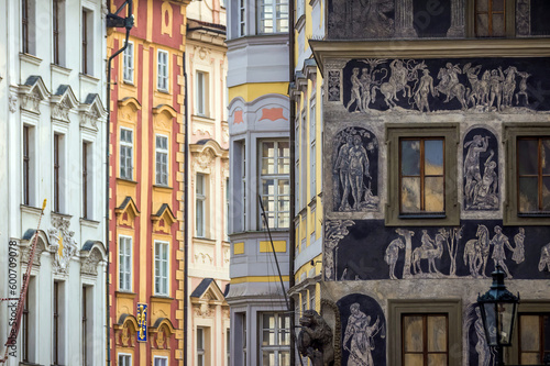 Photography Baroque building facades in old town Prague, Czech Republic
