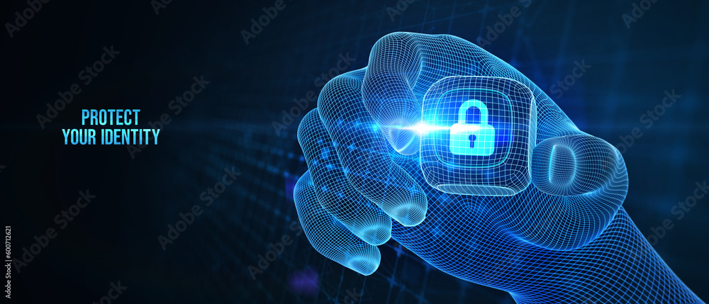 Cyber security data protection business technology privacy concept. Protect your identity on the virtual display. 3d illustration Cyber security data protection business technology privacy concept. Protect your identity on the virtual display. 3d illustration