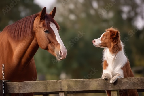 Collie dog horse day. Generate Ai photo
