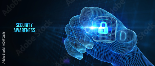 Inscription Security Awareness. Information Security Skills Management Service. 3d illustration