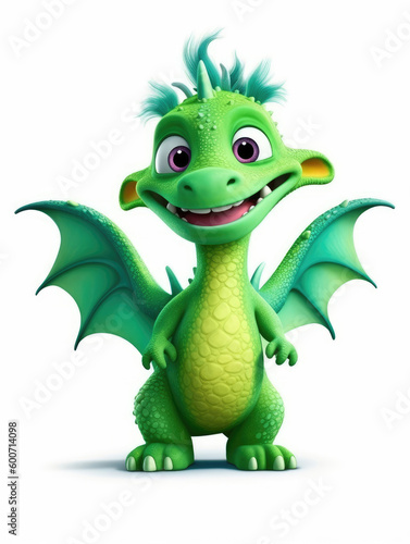 Funny cute green dragon isolated on white background © Tatiana