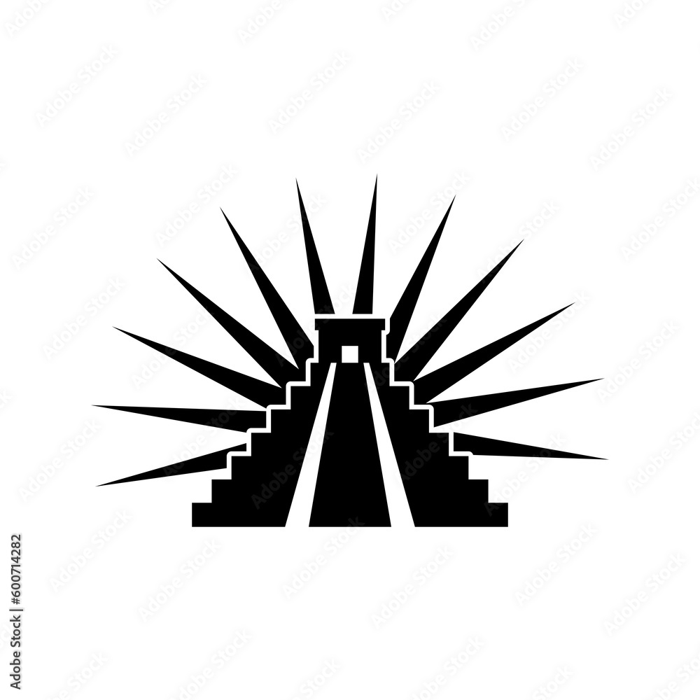 Maya pyramid icon with sun isolated on transparent background