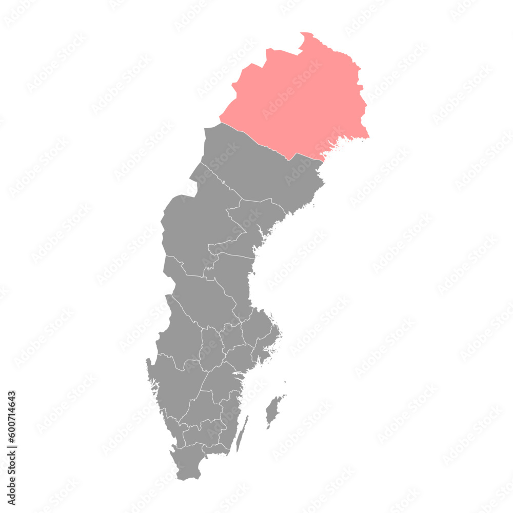 Norrbotten county map, province of Sweden. Vector illustration.