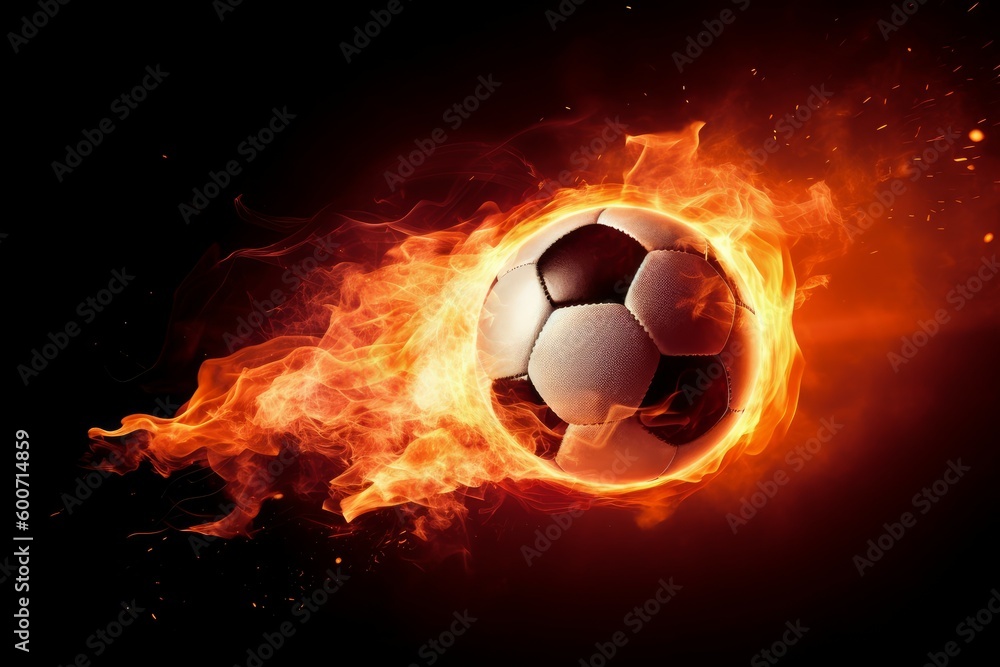 Fototapeta premium Soccer ball fire flame. Generate Ai
