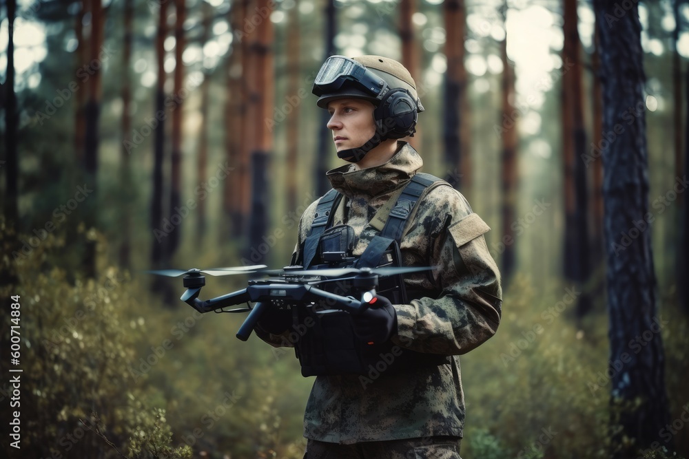 Soldier drone forest. Generate Ai Soldier drone forest. Generate Ai
