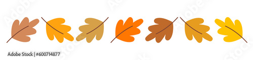 Oak leaves colorful simple autumn border. Png illustration design element.