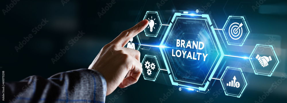 Brand Loyalty Marketing Branding Office Working Accounting Concept. - obrazy, fototapety, plakaty 