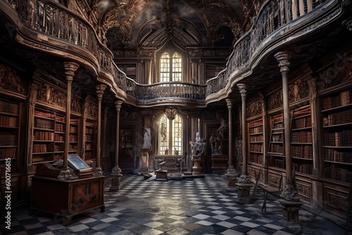 Aidan's Ancient Library: An Old, Ornate but Abandoned Victorian Bookshelf of Magic and Fantasy: Generative AI photo