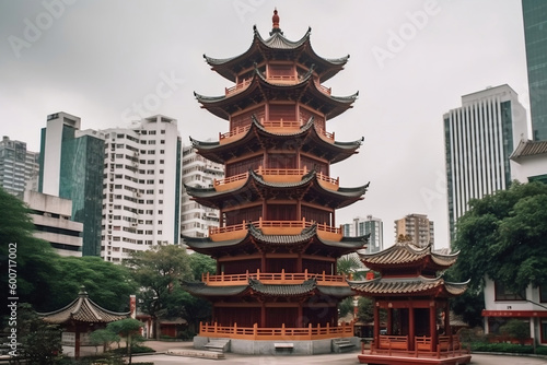 Chinese bell tower and city landmark building generative ai