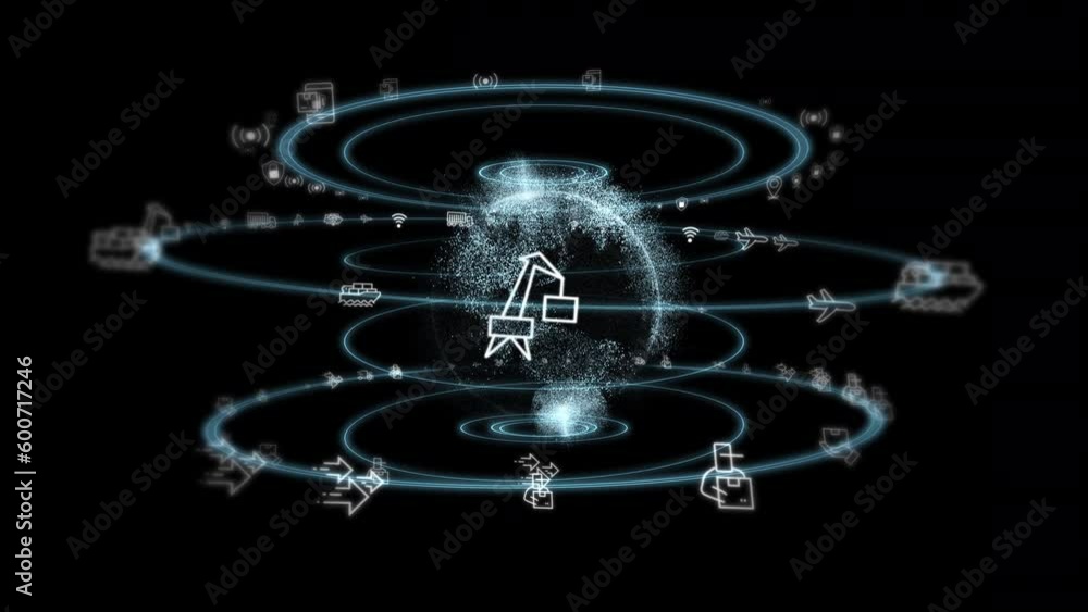 Earth world holographic charts forming a network with logistics ...