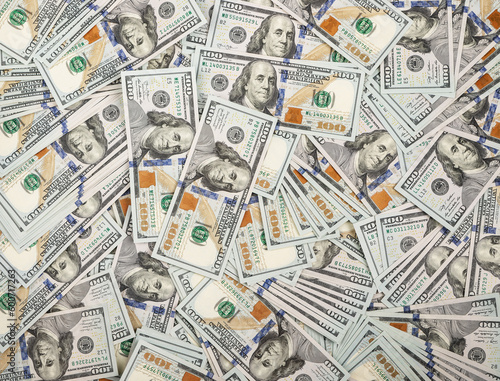 Dollar pile heap background. Banknotes, cash bills