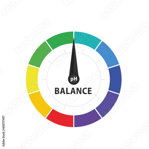 pH neutral balance vector icon, badge seal, logo. pH scale chart for acidic and alkaline solutions, acid-base balance infographic. Chemical Scale Test. Vector illustration