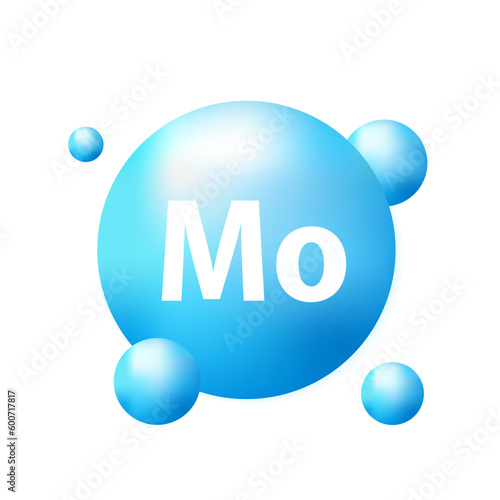 Mineral Mo Molybdenum blue shining pill capsule icon. Mo Molybdenum Vector. Mineral Blue Pill Icon. Vitamin Capsule Pill Icon. Substance For Beauty, Cosmetic, Heath Ads Design. Vector illustration