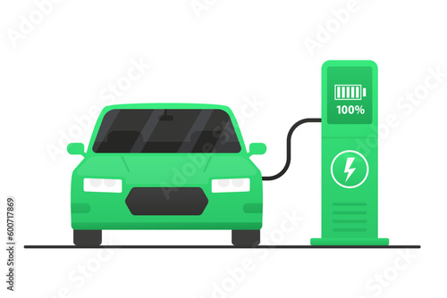 Electric car refueling icon symbol, electric car, green hybrid vehicles charging point logo, green car concept. Electrified transport electronic movement of the future. Vector illustration