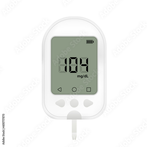 Modern electronic device that shows sugar level in blood. Sugar monitoring device. Medicine, diabetes, glycemia, health care concept diabetes compensation. Healthcare concept. Vector illustration
