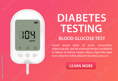 Creative of blood glucose meter level test, diabetes glucometer isolated on transparent background. Art design medical device template. Abstract concept graphic web banner element. Vector illustration