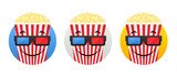 Popcorn cartoon characters with a smile. Retro comic style. Cinema, movie theater, cinematography, movie watching concept. Movie time. Hand drawn. Vector illustration