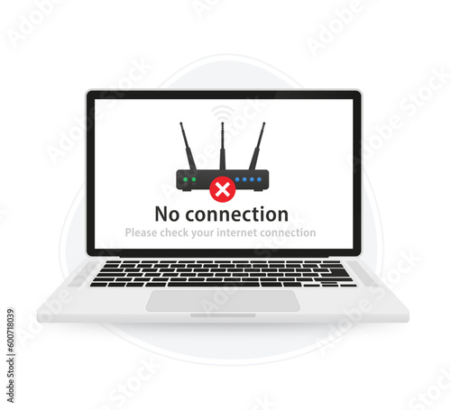 No connection server or internet. Web page with no wi-fi connection error graphic design. Wide screen network error page creative concept. Lost Wireless Connection. No wifi. Vector illustration