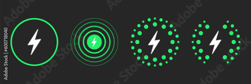 Wireless charging variations of icons. Wireless charging icon concept. Charging icons set for web and animation. Charging Battery Energy. Vector illustration