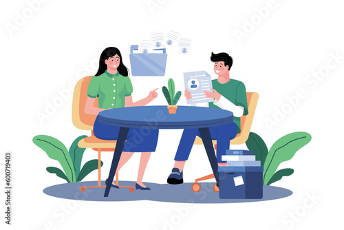 A human resources manager interviews job candidates.