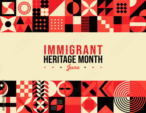 Immigrant Heritage Month Vector Illustration. National June Awareness. New York Celebration Week. Horizontal Neo Geometric pattern concept abstract graphic. Social media post, website header promotion photo