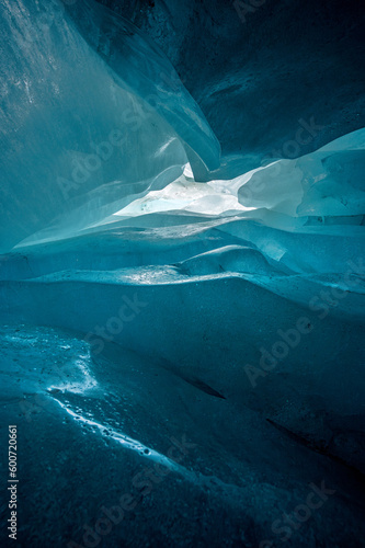 deep blue ice structure in a swiss ice cave in the Valais Alps