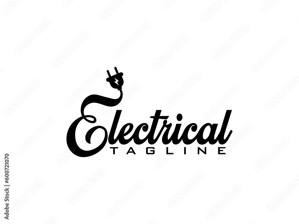 Electrical text letter logo. Electricity icon. Power. Plug. Premium vector Electrical text letter logo. Electricity icon. Power. Plug. Premium vector