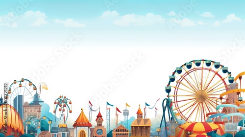 Theme park themed background with empty space for text, Generative AI