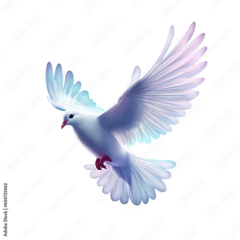 Fototapeta premium Dove of peace. Flying white dove isolated on transparent background. International Day of Peace. PNG. Generative AI