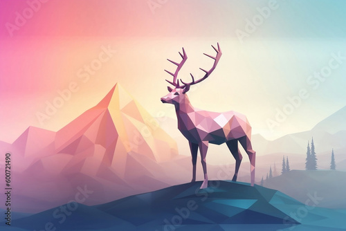 Colorful low poly deer illustration with background ai generated