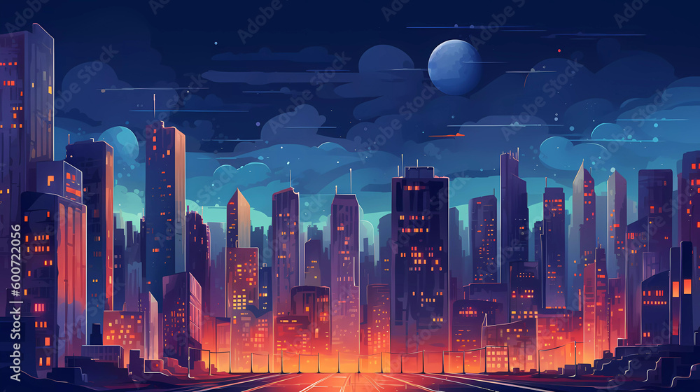 city ​​street illustration at night dusk
