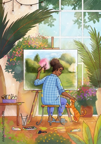 Young woman painting nature at home © Cultura Creative