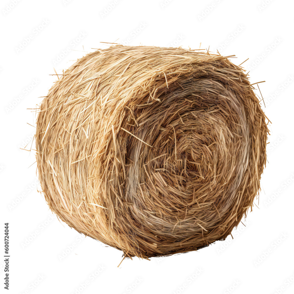 A stack of hay. Straw in the form of a cylinder. Isolated on a