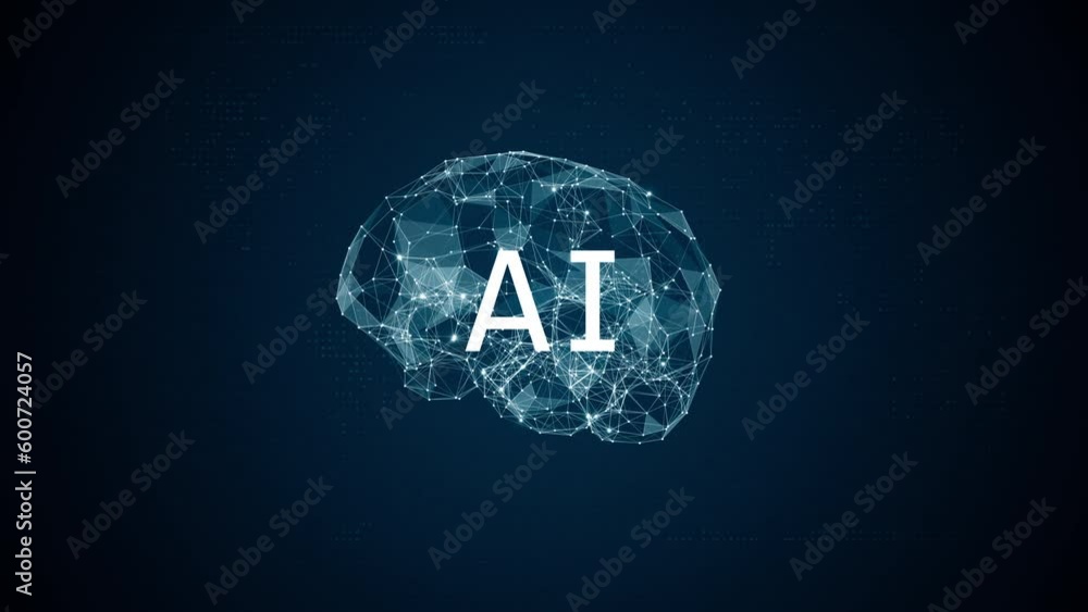 Motion graphic of Blue polygon digital brain logo and AI letter with ...