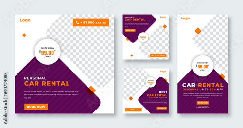 Car Rental Social Media Post for Online Marketing Promotion Banner, Story and Web Internet Ads Flyer
