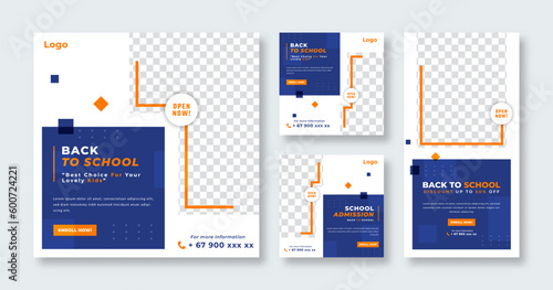 Back to School Admission or Education Social Media Post for Online Marketing Promotion Banner, Story and Web Internet Ads Flyer