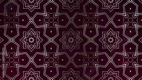 Wallpaper Mural Arabic-style pattern with shining silver lines set against a dark red background. Loop creates a mesmerizing and hypnotic experience. Mosaic style background. Geometric lines moving pattern. Torontodigital.ca